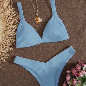 Ribbed Blue Triangle Bikini